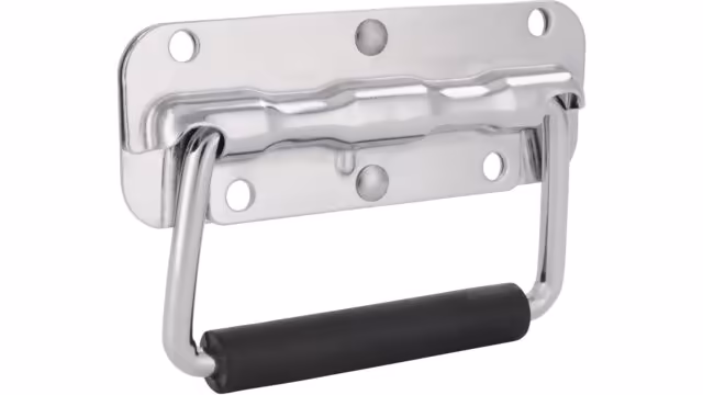 Klöppel Gäufelden Stahl - Gummi chrom glänzend schwarz - 111 mm lang vor weißem Hintergrund
