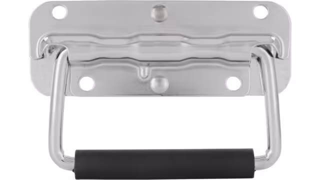 Klöppel Gäufelden Stahl - Gummi chrom glänzend schwarz - 111 mm lang  vor weißem Hintergrund