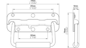 Klöppel Gäufelden Stahl - Gummi chrom glänzend schwarz - 111 mm lang  vor weißem Hintergrund