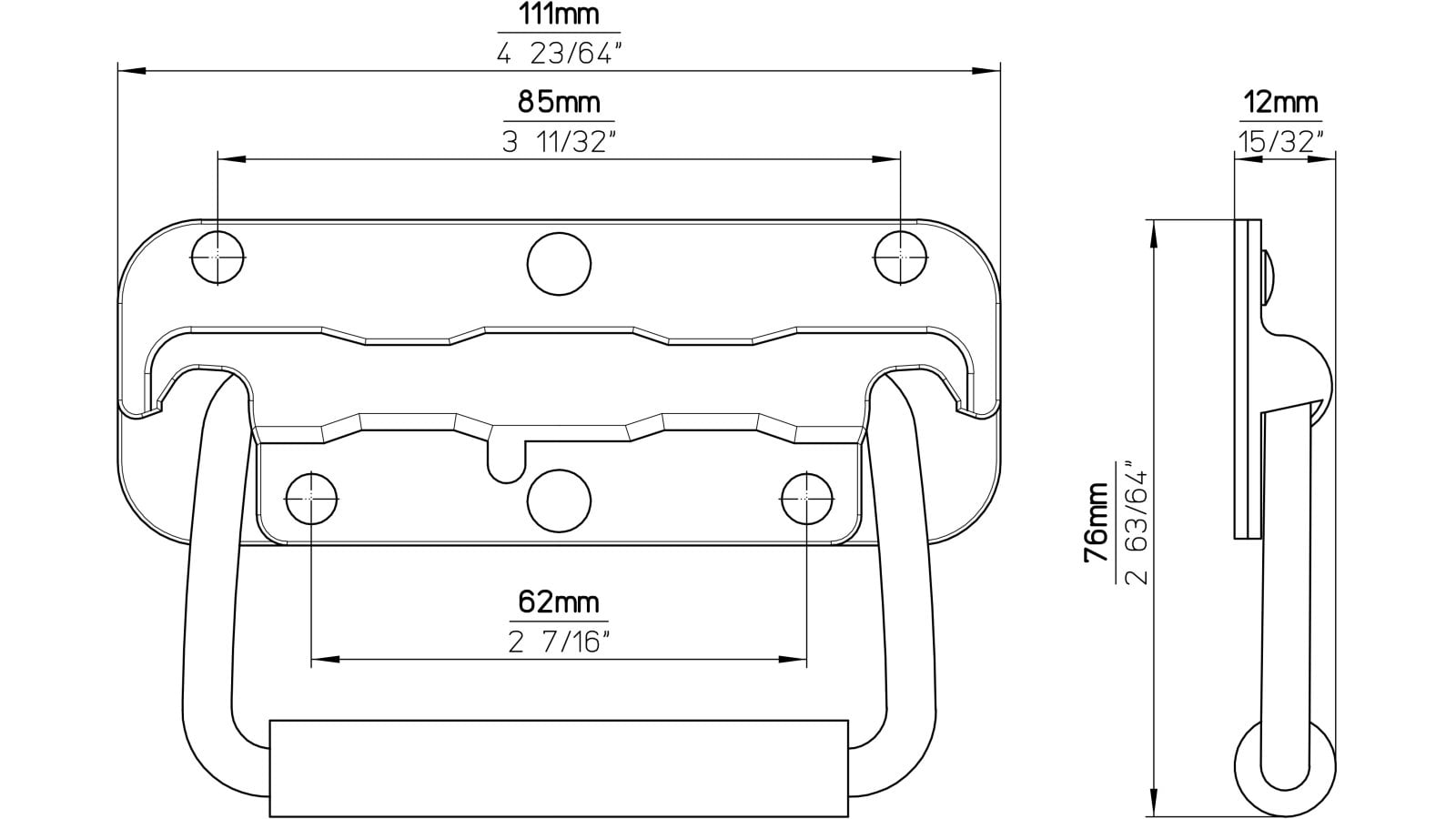 Klöppel Gäufelden Stahl - Gummi chrom glänzend schwarz - 111 mm lang  vor weißem Hintergrund