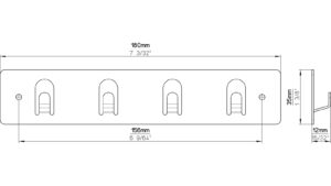 Hakenleiste Mücheln Druckguss schwarz matt pulverbeschichtet - 180 mm lang  vor weißem Hintergrund