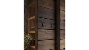 Haken Bad König Druckguss schwarz matt pulverbeschichtet - 125 mm lang  vor weißem Hintergrund