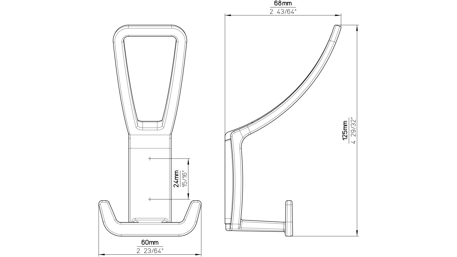 Haken Bad König Druckguss schwarz matt pulverbeschichtet - 125 mm lang  vor weißem Hintergrund