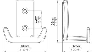 Haken Bad Laer Druckguss schwarz matt pulverbeschichtet - 59 mm lang  vor weißem Hintergrund