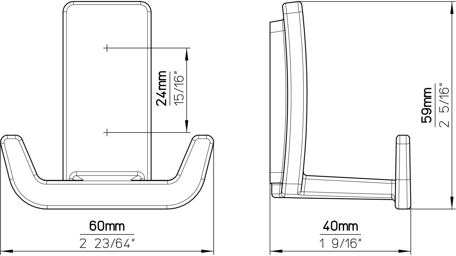 Haken Bad Orb Druckguss schwarz matt pulverbeschichtet - 59 mm lang  vor weißem Hintergrund