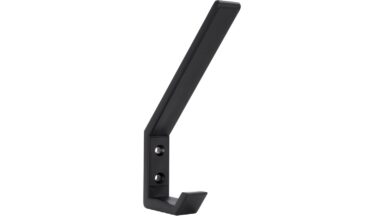 Haken Langenau Kunststoff schwarz matt - 134 mm lang vor weißem Hintergrund