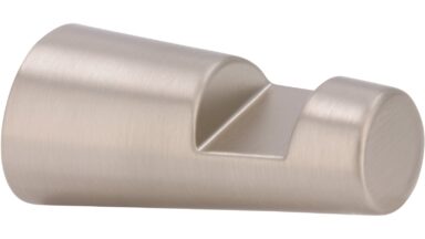 Haken Roßtal Druckguss edelstahleffekt - 24 mm lang vor weißem Hintergrund