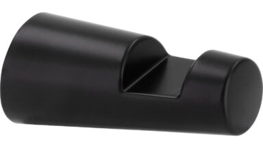 Haken Roßtal Druckguss schwarz matt pulverbeschichtet - 24 mm lang  vor weißem Hintergrund