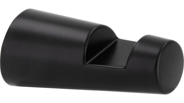 Haken Roßtal Druckguss schwarz matt pulverbeschichtet - 24 mm lang vor weißem Hintergrund