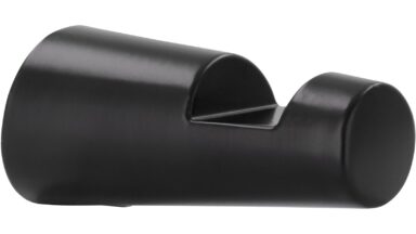 Haken Roßtal Druckguss schwarz matt pulverbeschichtet - 24 mm lang  vor weißem Hintergrund