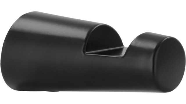 Haken Roßtal Druckguss schwarz matt pulverbeschichtet - 24 mm lang  vor weißem Hintergrund
