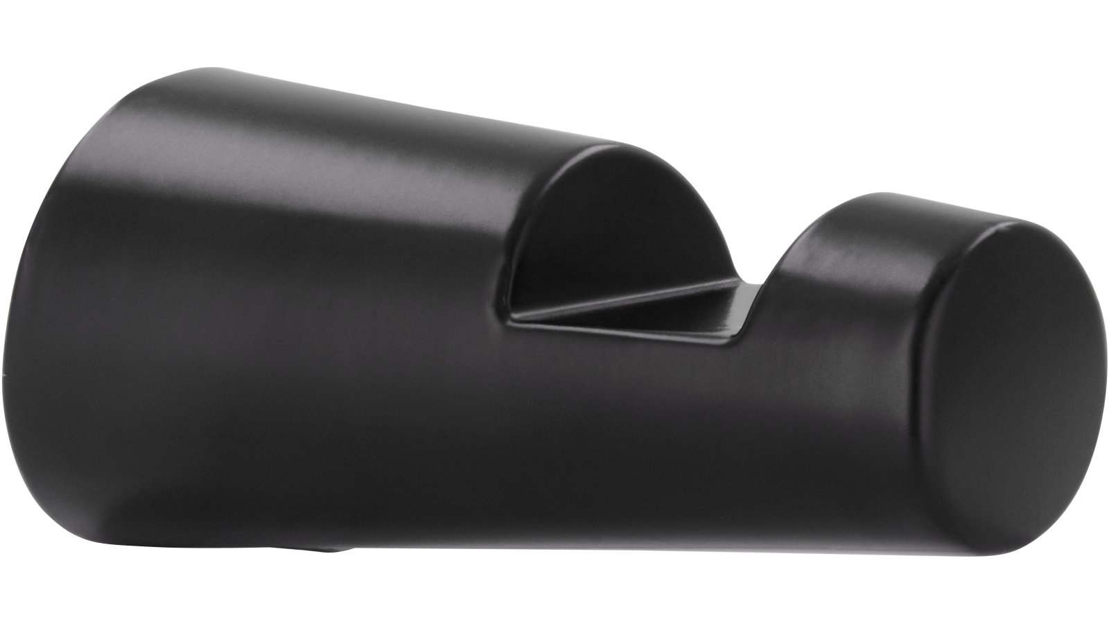 Haken Roßtal Druckguss schwarz matt pulverbeschichtet - 24 mm lang  vor weißem Hintergrund