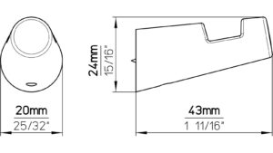 Haken Roßtal Druckguss schwarz matt pulverbeschichtet - 24 mm lang  vor weißem Hintergrund