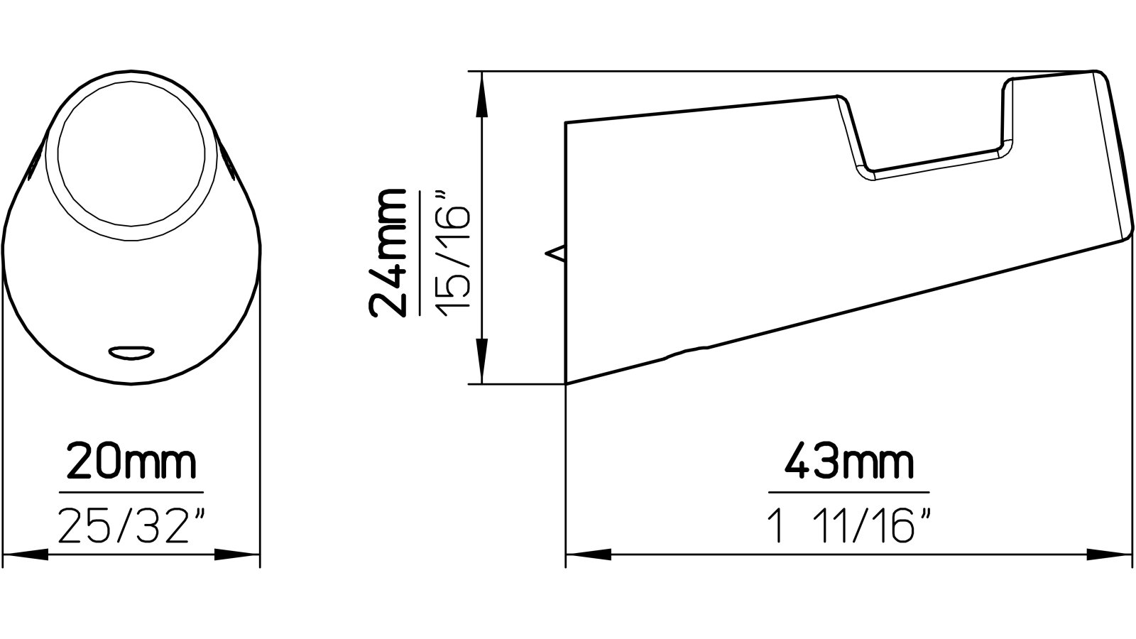 Haken Roßtal Druckguss schwarz matt pulverbeschichtet - 24 mm lang  vor weißem Hintergrund