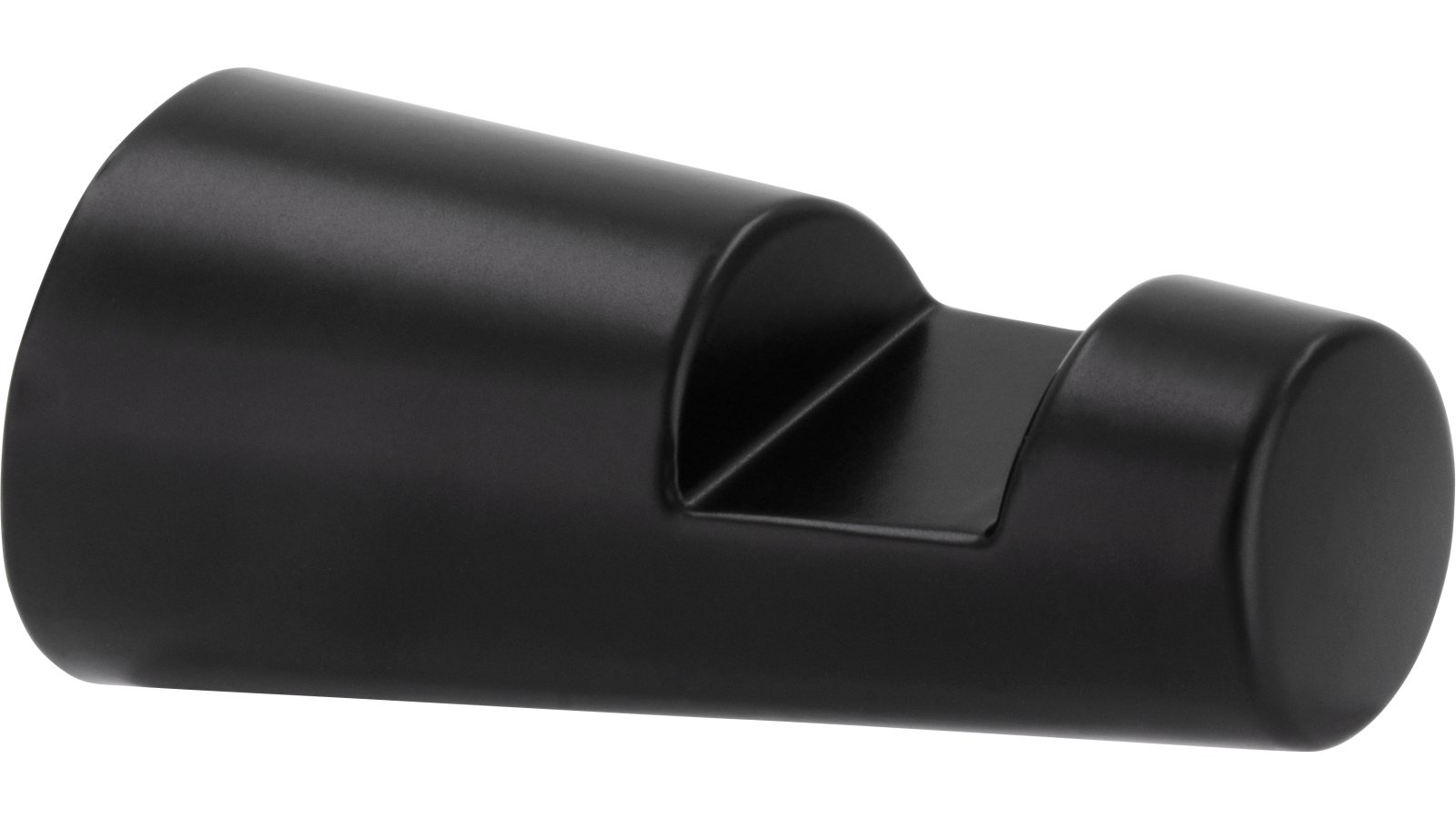 Haken Roßtal Druckguss schwarz matt pulverbeschichtet - 24 mm lang  vor weißem Hintergrund