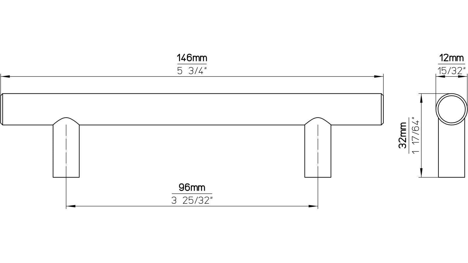 Griff Alsbach-Hähnlein Edelstahl fein geschliffen - 146 mm lang  vor weißem Hintergrund