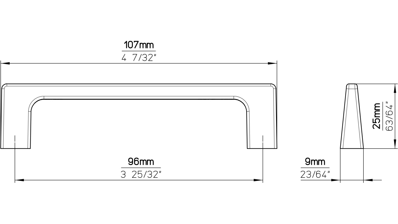 Griff Bad Wildbad Druckguss schwarz matt pulverbeschichtet - 107 mm lang  vor weißem Hintergrund