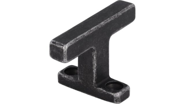Griff Bogen Druckguss eisenfarbig getrommelt matt - 46 mm lang vor weißem Hintergrund