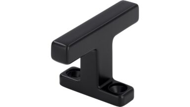 Griff Bogen Druckguss schwarz matt pulverbeschichtet - 46 mm lang vor weißem Hintergrund