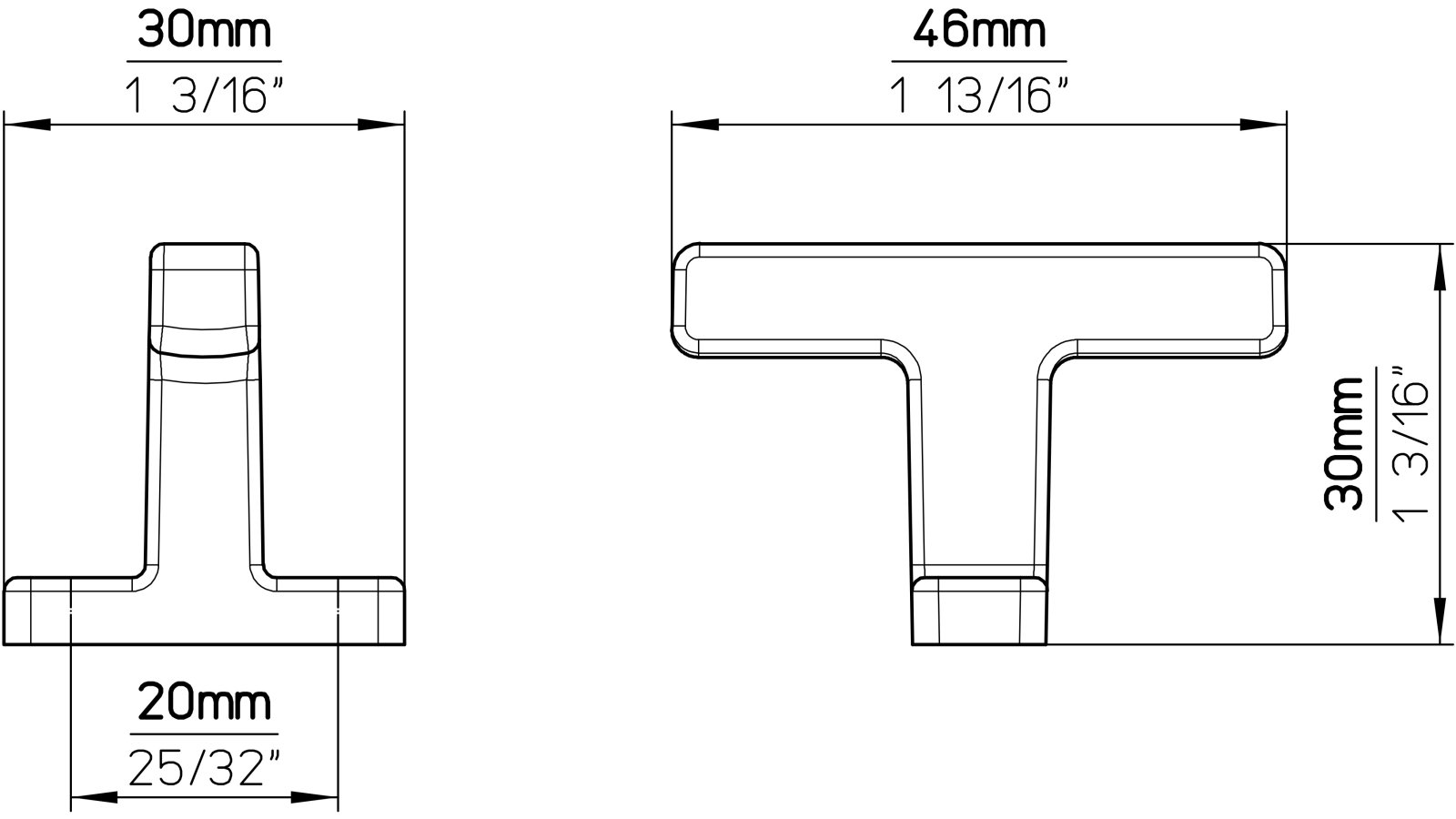 Griff Bogen Druckguss schwarz matt pulverbeschichtet - 46 mm lang  vor weißem Hintergrund