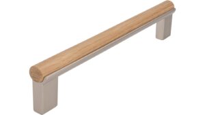 Griff Großräschen Holz - Druckguss edelstahleffekt eiche natur lackiert - 188 mm lang  vor weißem Hintergrund