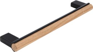 Moebelgriff-Grossraeschen-schwarz-eiche-Holz-Zinkdruckguss-laenge-188-928340-seitlich Griff Großräschen Holz - Druckguss schwarz matt pulverbeschichtet eiche natur lackiert - 188 mm lang vor weißem Hintergrund