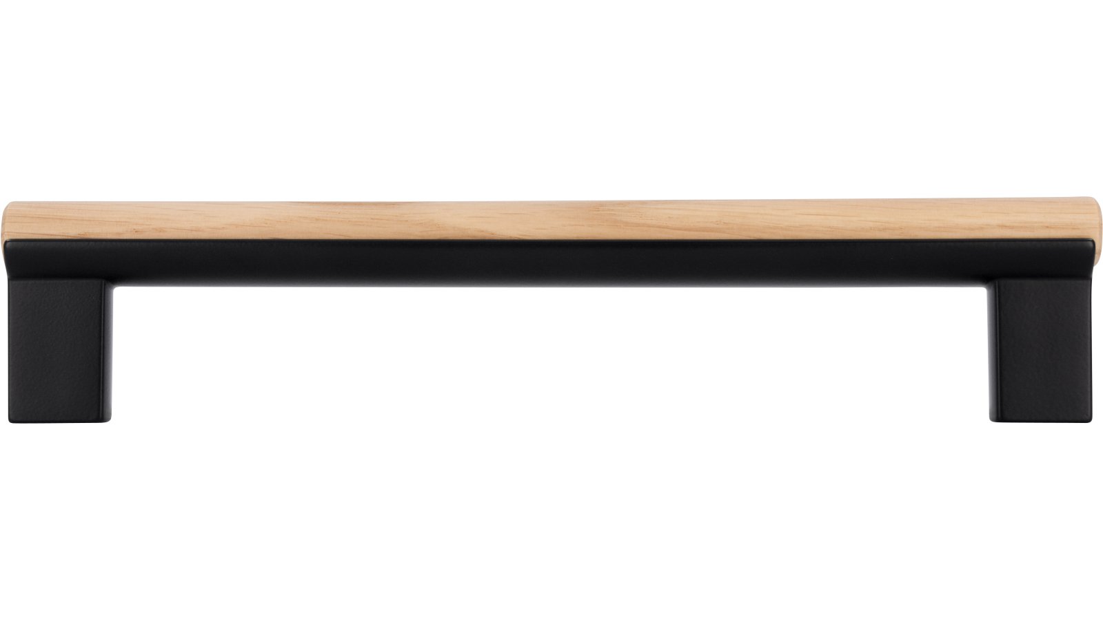 Moebelgriff-Grossraeschen-schwarz-eiche-Holz-Zinkdruckguss-laenge-188-928340-stehend Griff Großräschen Holz - Druckguss schwarz matt pulverbeschichtet eiche natur lackiert - 188 mm lang vor weißem Hintergrund