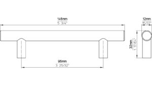Griff Höhr-Grenzhausen Edelstahl fein geschliffen - 146 mm lang  vor weißem Hintergrund