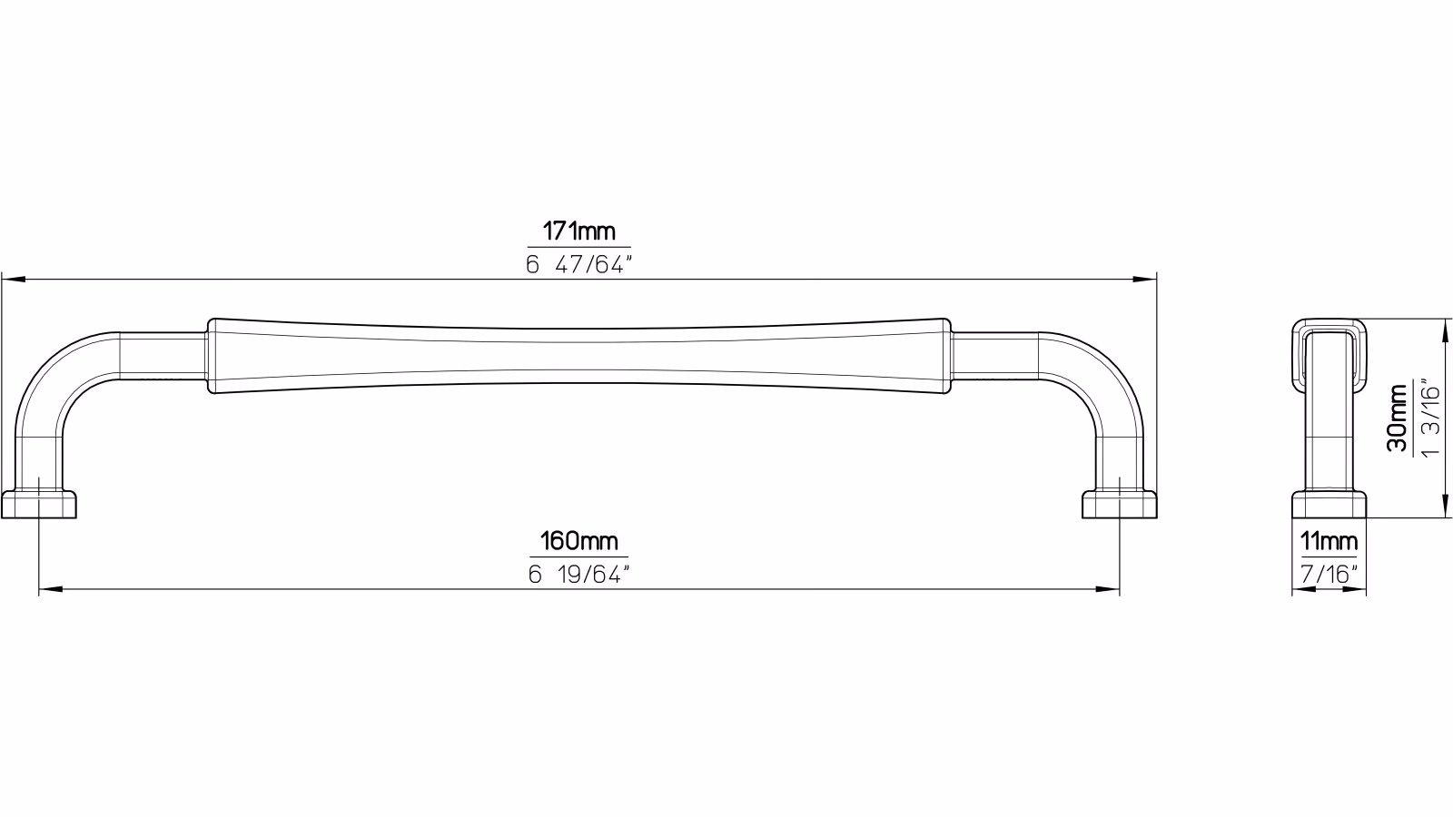 Griff Königsbach-Stein Druckguss schwarz matt pulverbeschichtet - 171 mm lang  vor weißem Hintergrund