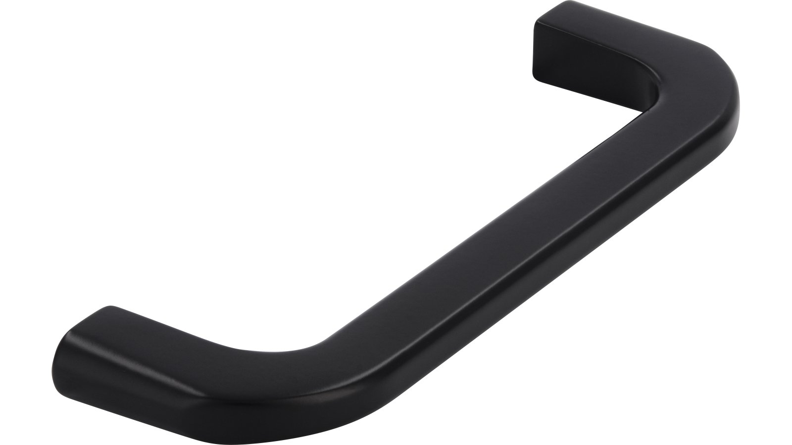 Griff Markt Indersdorf Druckguss schwarz matt pulverbeschichtet - 107 mm lang  vor weißem Hintergrund