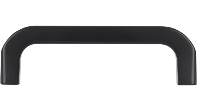 Griff Markt Indersdorf Druckguss schwarz matt pulverbeschichtet - 107 mm lang  vor weißem Hintergrund