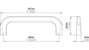 Griff Markt Indersdorf Druckguss schwarz matt pulverbeschichtet - 107 mm lang  vor weißem Hintergrund