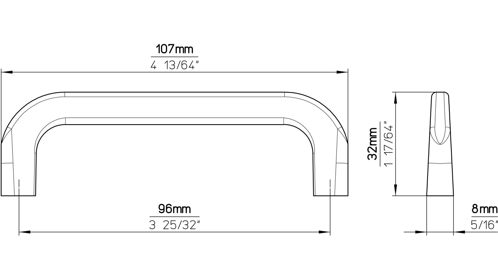 Griff Markt Indersdorf Druckguss schwarz matt pulverbeschichtet - 107 mm lang  vor weißem Hintergrund