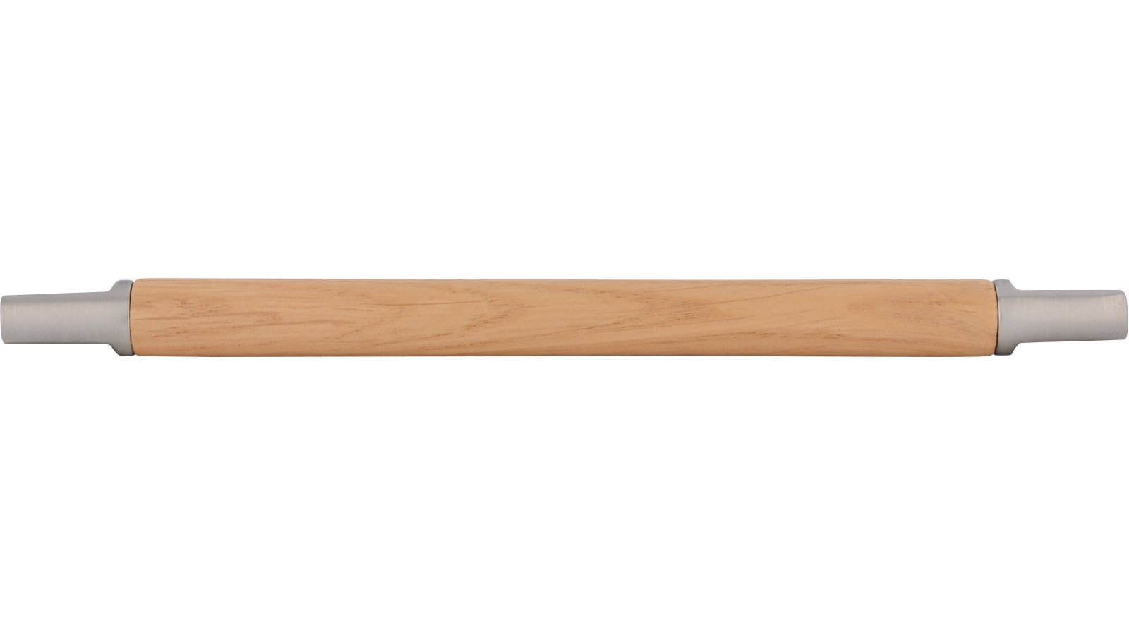 Griff Nieder-Olm Druckguss - Holz eiche natur lackiert edelstahleffekt - 174 mm lang  vor weißem Hintergrund