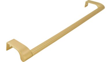 Griff Rödinghausen Aluminium - Druckguss gold matt gebürstet gold matt gebürstet - 340 mm lang vor weißem Hintergrund