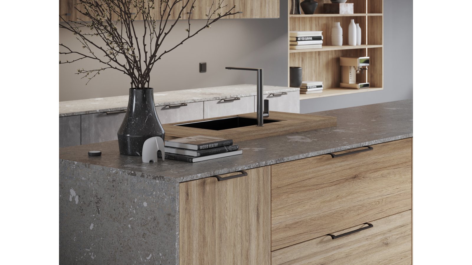 Griff Rödinghausen Aluminium - Druckguss schwarz matt pulverbeschichtet schwarz matt pulverbeschichtet - 180 mm lang  vor weißem Hintergrund