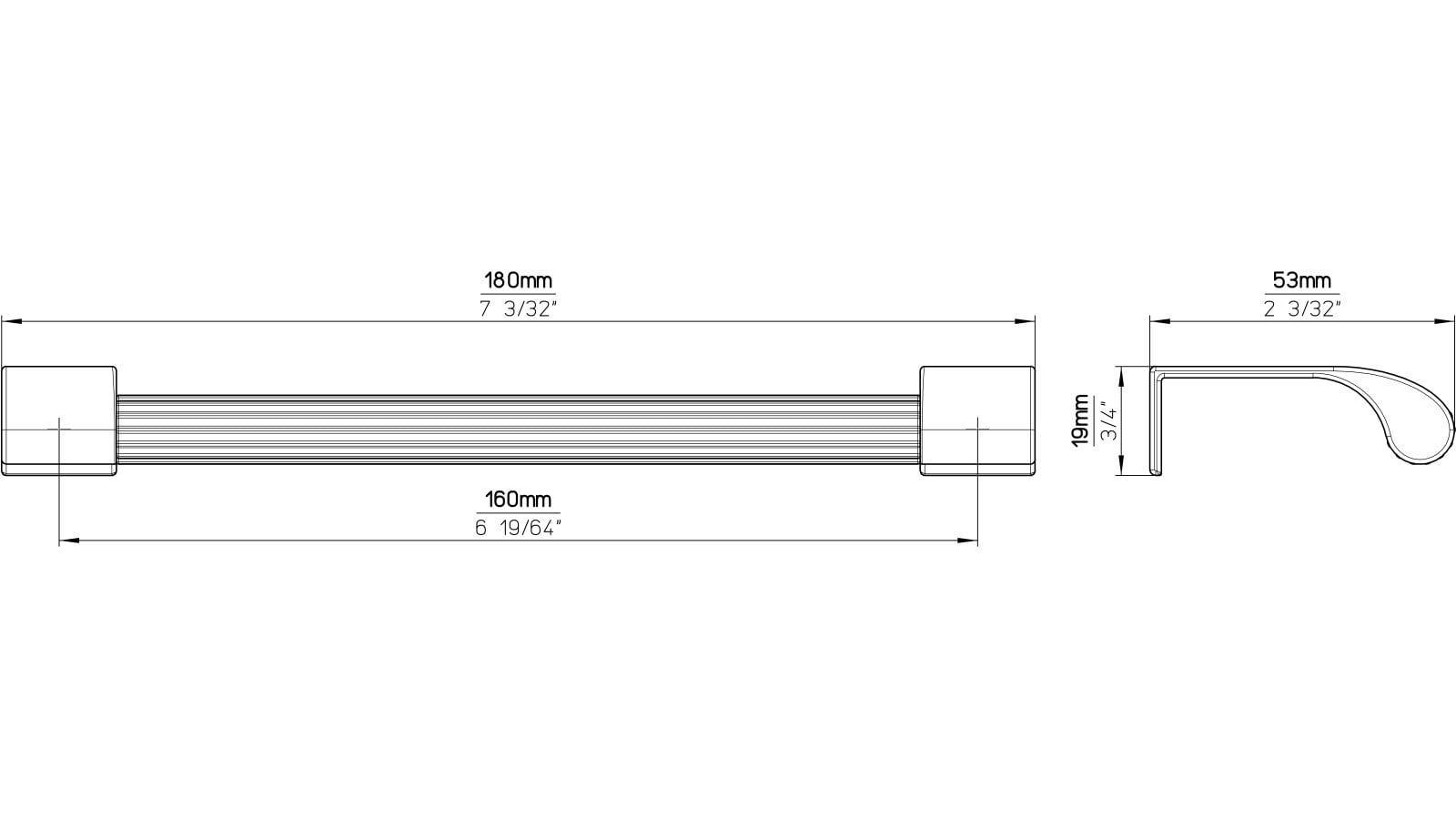 Griff Rödinghausen Aluminium - Druckguss schwarz matt pulverbeschichtet schwarz matt pulverbeschichtet - 180 mm lang  vor weißem Hintergrund