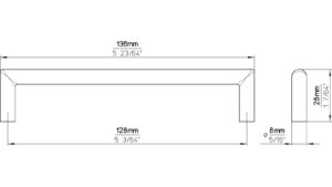 Griff Schlitz Druckguss Beigebraun - 136 mm lang  vor weißem Hintergrund