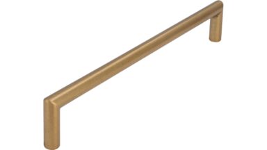 Griff Schlitz Druckguss messingfarbig getrommelt matt - 168 mm lang vor weißem Hintergrund
