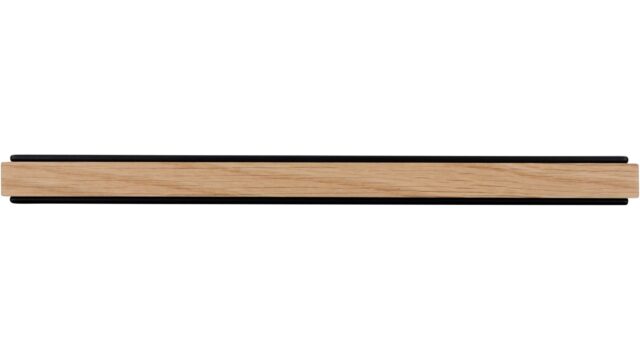 Griff Sülzetal Holz - Druckguss schwarz matt pulverbeschichtet eiche natur lackiert - 188 mm lang  vor weißem Hintergrund