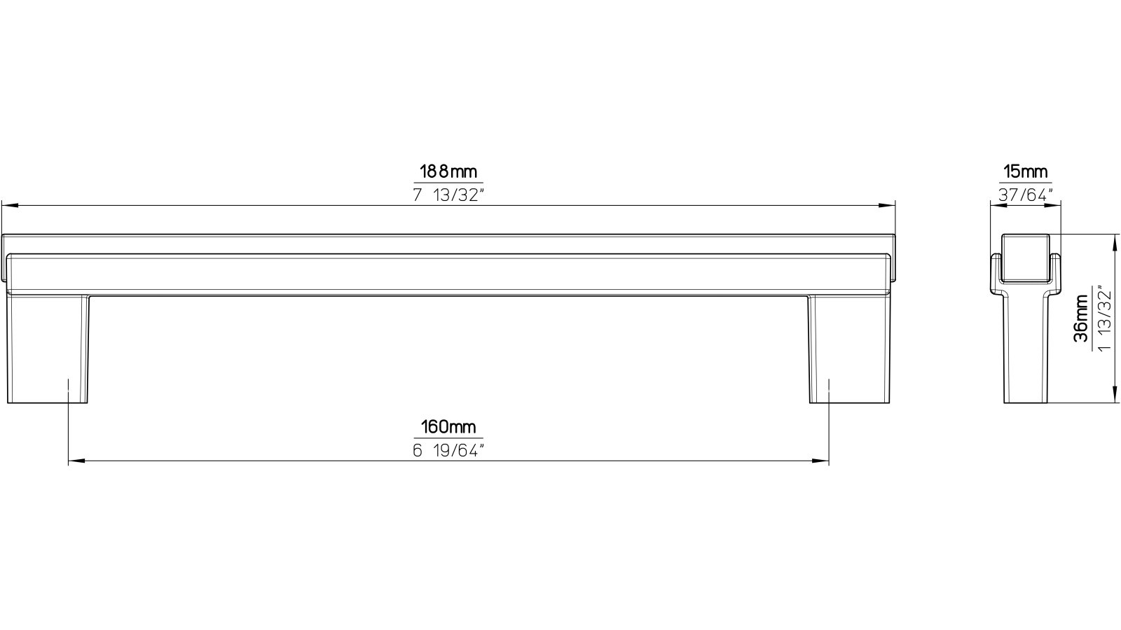 Griff Sülzetal Holz - Druckguss schwarz matt pulverbeschichtet eiche natur lackiert - 188 mm lang  vor weißem Hintergrund