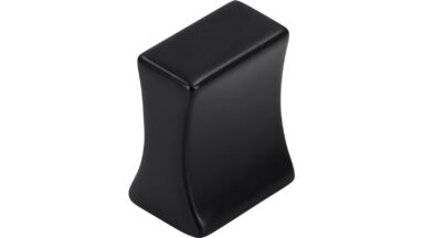Knopf Höchst Druckguss schwarz matt pulverbeschichtet - 20 mm lang vor weißem Hintergrund