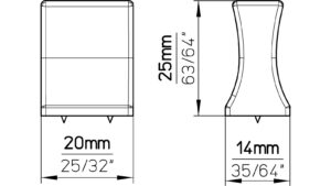 Moebelknopf-Hoechst-schwarz-Zinkdruckguss-laenge-20-884384-technische-zeichnung Knopf Höchst Druckguss schwarz matt pulverbeschichtet - 20 mm lang vor weißem Hintergrund