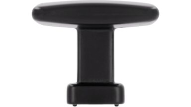 Knopf Wölfersheim Druckguss schwarz matt pulverbeschichtet - 30 mm lang  vor weißem Hintergrund