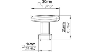 Moebelknopf-Woelfersheim-schwarz-Zinkdruckguss-laenge-30-914924-technische-zeichnung Knopf Wölfersheim Druckguss schwarz matt pulverbeschichtet - 30 mm lang vor weißem Hintergrund