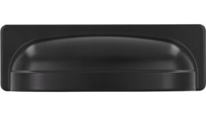 Muschelgriff-Zahna-Elster-schwarz-Zinkdruckguss-laenge-94-917334-front Muschel Zahna-Elster Druckguss schwarz matt pulverbeschichtet - 94 mm lang vor weißem Hintergrund