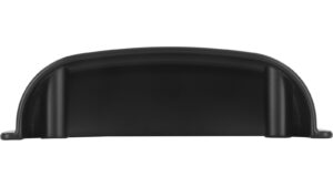 Muschelgriff-Zahna-Elster-schwarz-Zinkdruckguss-laenge-94-917334-stehend Muschel Zahna-Elster Druckguss schwarz matt pulverbeschichtet - 94 mm lang vor weißem Hintergrund