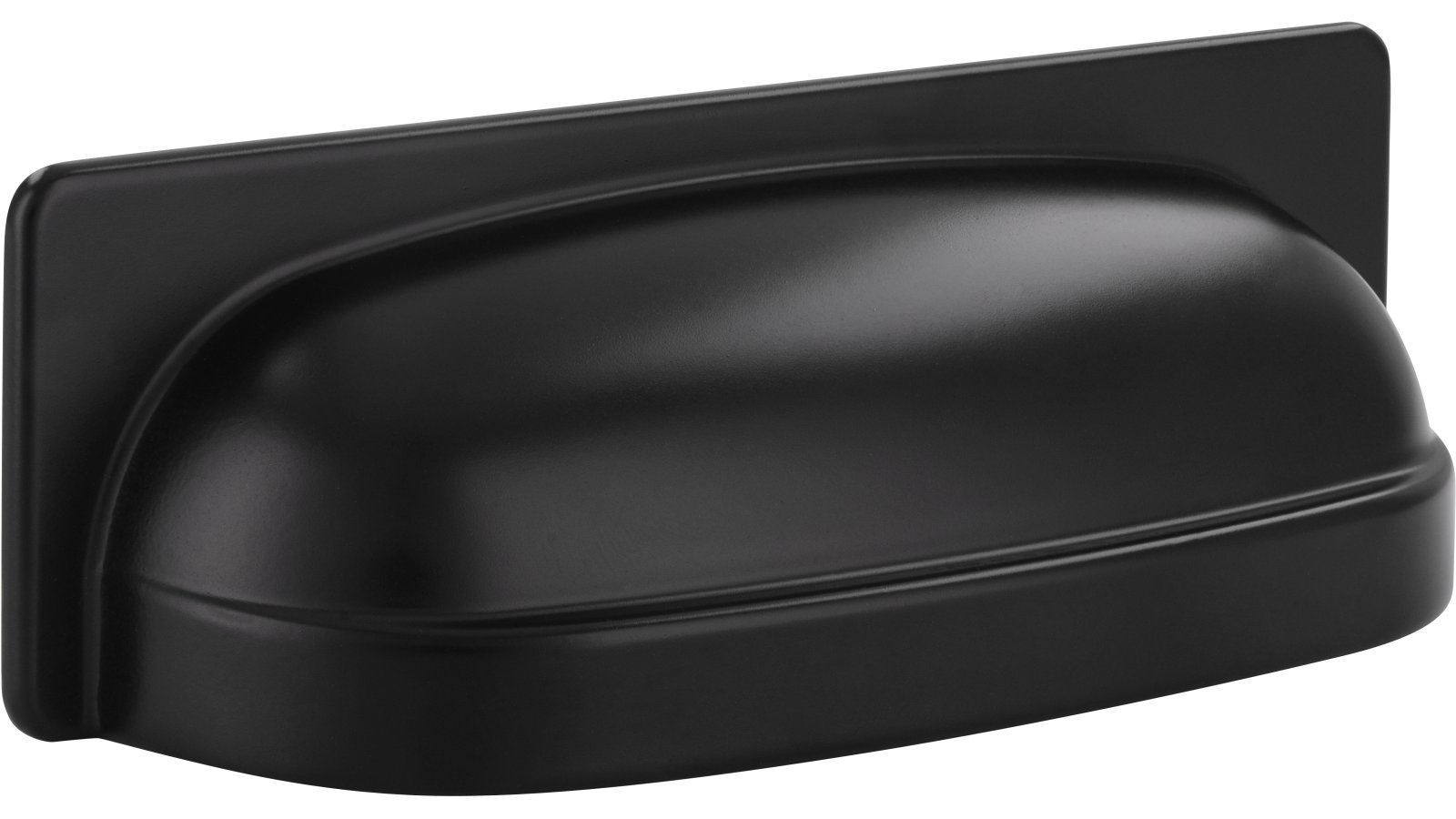 Muschelgriff-Zahna-Elster-schwarz-Zinkdruckguss-laenge-94-917334 Muschel Zahna-Elster Druckguss schwarz matt pulverbeschichtet - 94 mm lang vor weißem Hintergrund