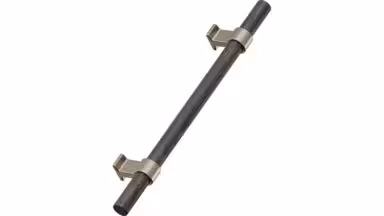 Griff BOND Eiche FSC 100%-Zink - Dunkelbraune/Messing gebürstet - 1178 mm lang  vor weißem Hintergrund