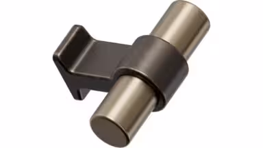 Knopf BOND-KNOB Aluminium-Zink - Antique brown/Fein gebürstetes Messing - 50 mm lang vor weißem Hintergrund